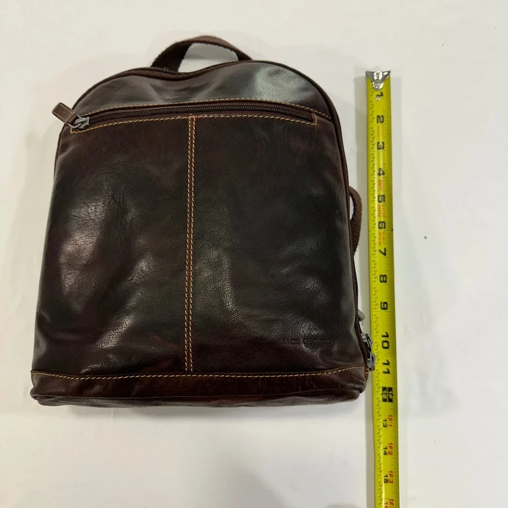 Jack Georges Leather Sling Backpack Mens Womens‎ Brown Multi-Pocket Professional